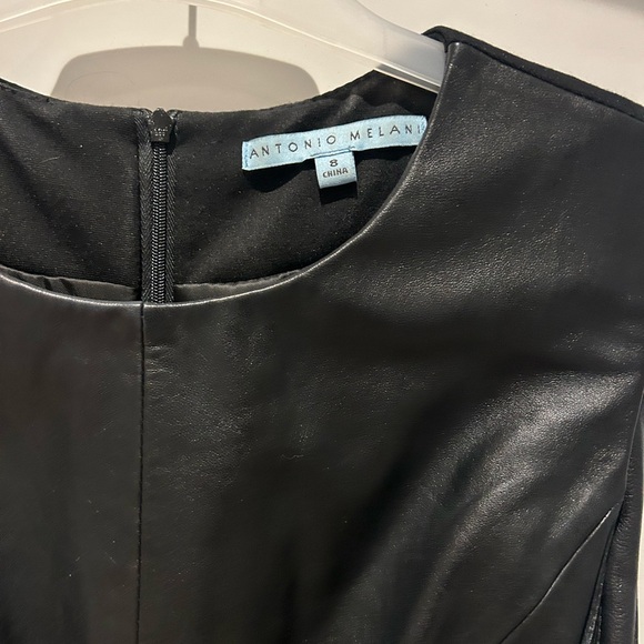 Blk leather and fabric dress sz 8 Antonio Melani- lined - Picture 4 of 10
